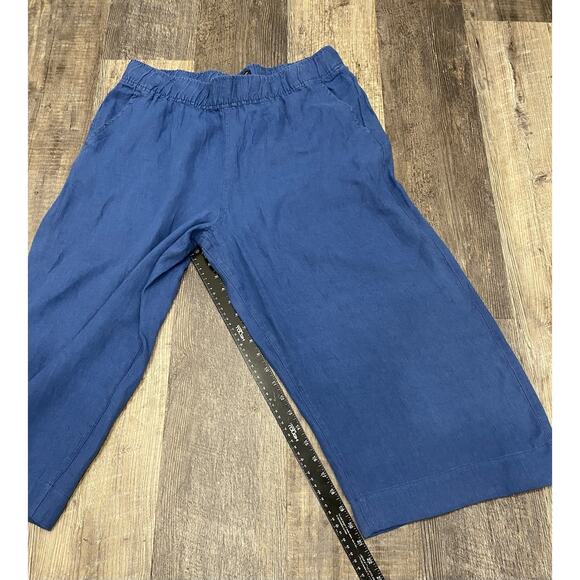 Tahari Essentials 100% Linen Wide Leg Pants Womens Size XL Loose Blue Cropped - Picture 9 of 13